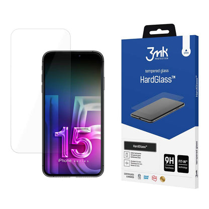 3MK HardGlass Screen Protector for Apple iPhone 15, Tempered Glass, Full Glue