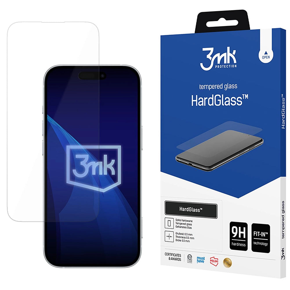 Προστατευτική μεμβράνη οθόνης 3MK HardGlass για Apple iPhone 18 Pro / 17 Pro / 17 / 16 Pro, Ασφαλισμένο γυαλί, Πλήρης κόλλα