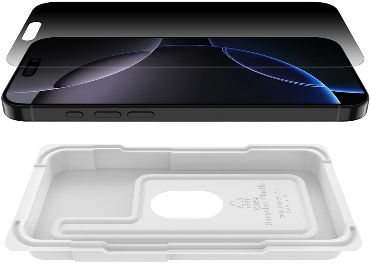 Belkin ScreenForce InvisiGlass Privacy Screen Protector for Apple iPhone 16 Pro Max, Tempered Glass, Full Glue OVA170hq