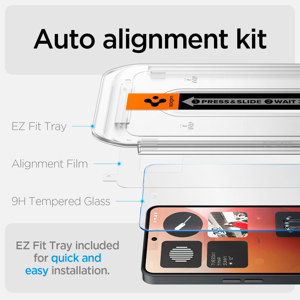 Clear Spigen GlastR EZ FIT Screen Protector for Nothing Phone (3a) / Phone (3a) Pro, Tempered Glass, Full Glue AGL09429