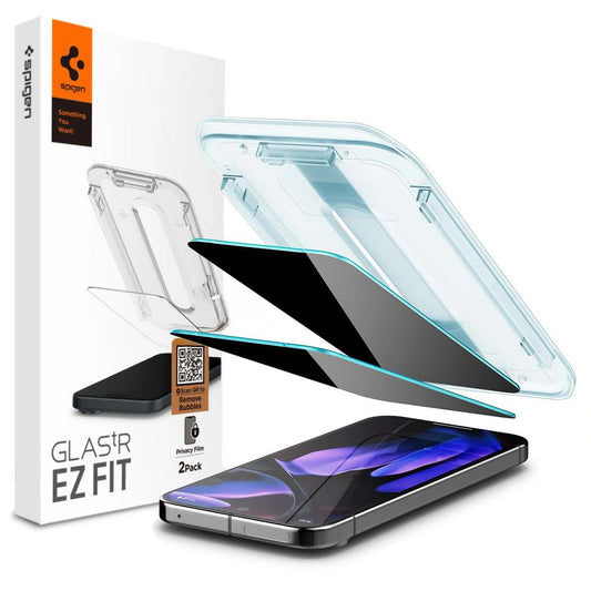 Προστατευτική μεμβράνη οθόνης Privacy Spigen GlastR EZ FIT για Google Pixel 9 Pro XL, Ασφαλισμένο γυαλί, Πλήρης κόλλα, Σετ 2 τεμαχίων AGL09313