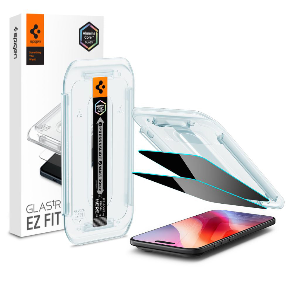 Spigen GlastR EZ FIT Privacy Screen Protector for Apple iPhone 17 Air, Tempered Glass, Full Glue, Set of 2 pieces AGL09862