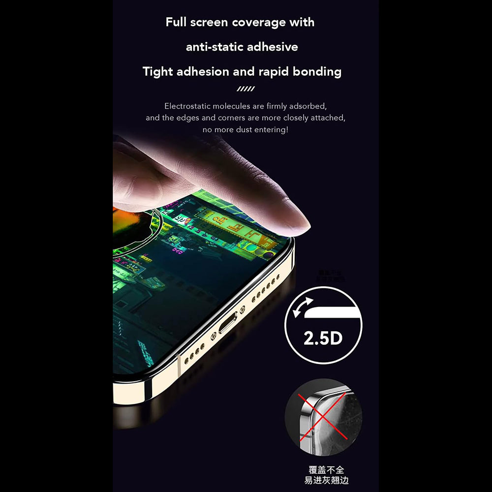 Anank Anti-Fingerprint Screen Protector for Apple iPhone 15 Pro Max, Tempered Glass, Full Glue, 2.5D, Black