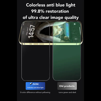Anank Anti Blue Light Screen Protector for Apple iPhone 17e / 16e / 14 / 13 Pro, Tempered Glass, Full Glue, 2.5D, Black