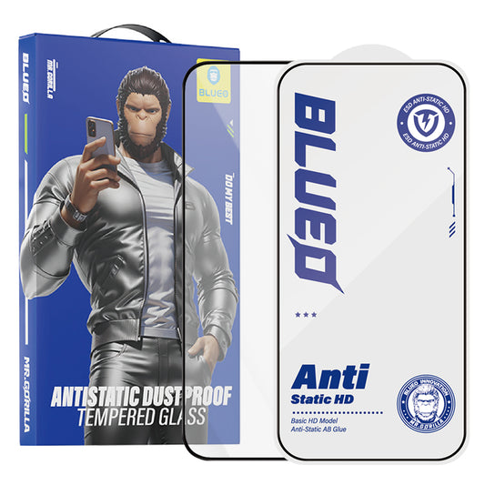 Προστατευτική μεμβράνη οθόνης Blueo Anti-Static HD για Apple iPhone 17e / 16e / 14 / 13 Pro, Ασφαλισμένο γυαλί, Πλήρης κόλλα, Μαύρο