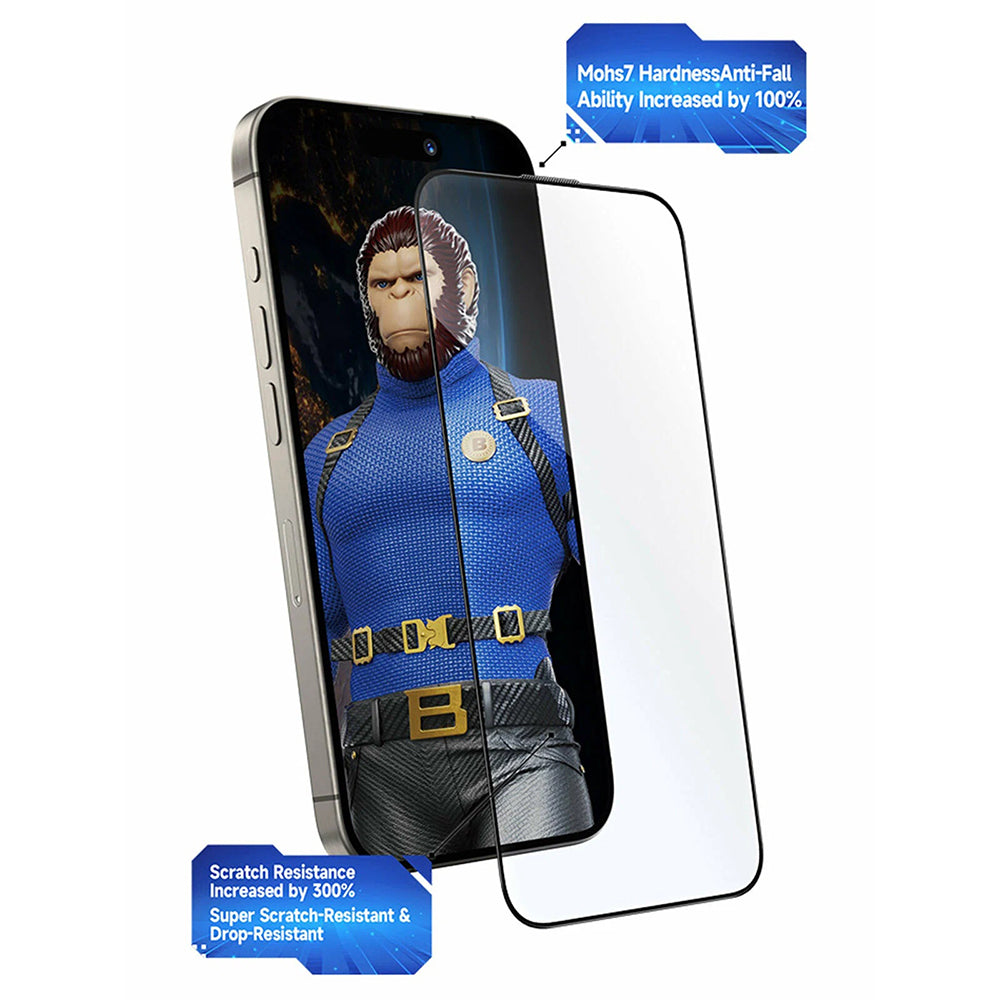 Blueo Crystal Anti-Scratch Screen Protector with Applicator for Apple iPhone 18 Pro / 17 Pro / 17 / 16 Pro, Tempered Glass, Full Glue, Black