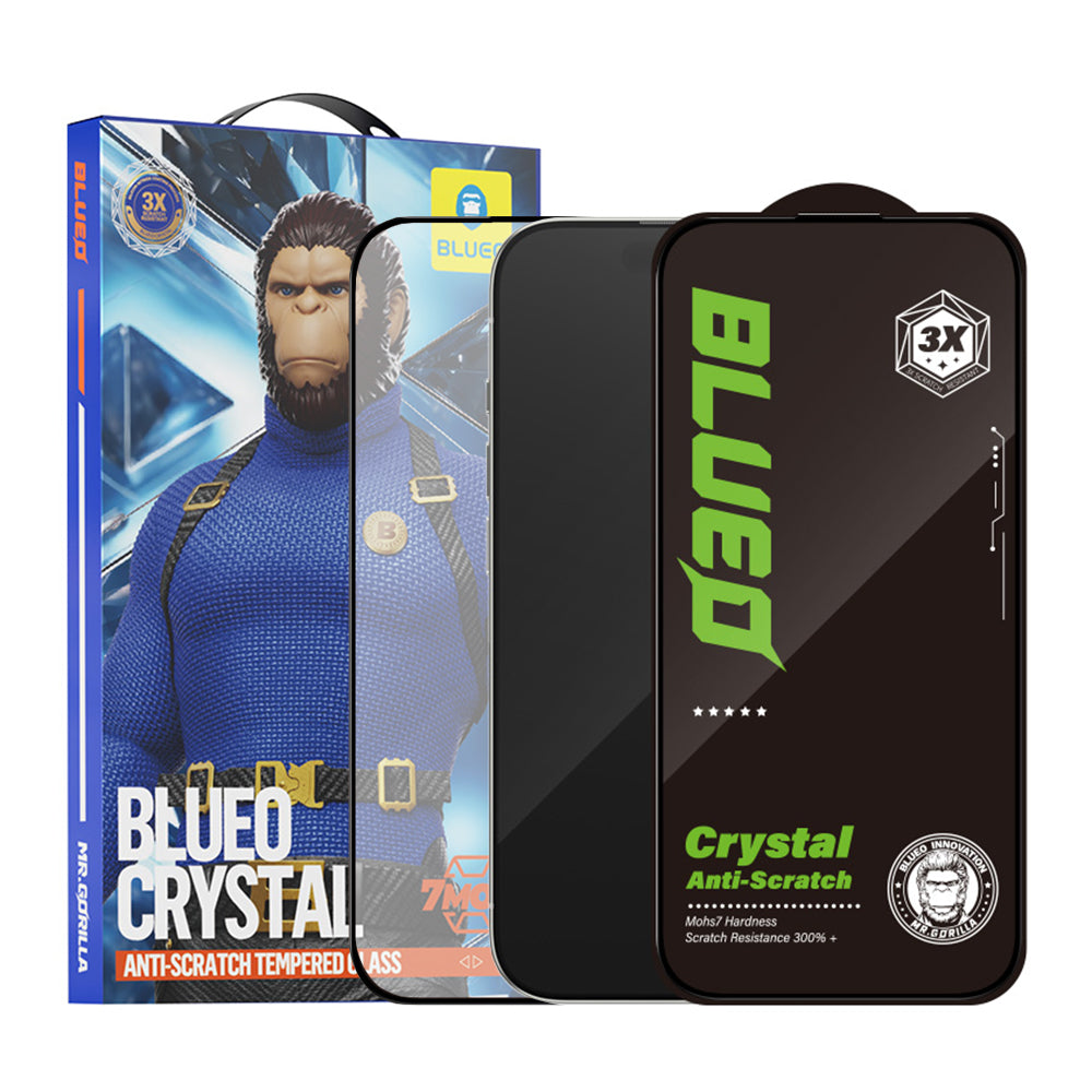 Blueo Crystal Anti-Scratch Screen Protector for Apple iPhone 15 Pro, Tempered Glass, Full Glue, Black