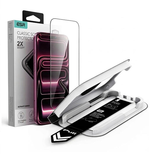 Προστατευτική μεμβράνη οθόνης ESR UltraFit Classic για Apple iPhone 18 Pro / 17 Pro, ασφαλισμένο γυαλί, πλήρης κόλλα, μαύρο