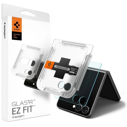 Spigen GlastR EZ FIT Exterior Screen Protector for Samsung Galaxy Z Flip8 F776 / Z Flip7 F766, Tempered Glass, Full Glue AGL09586