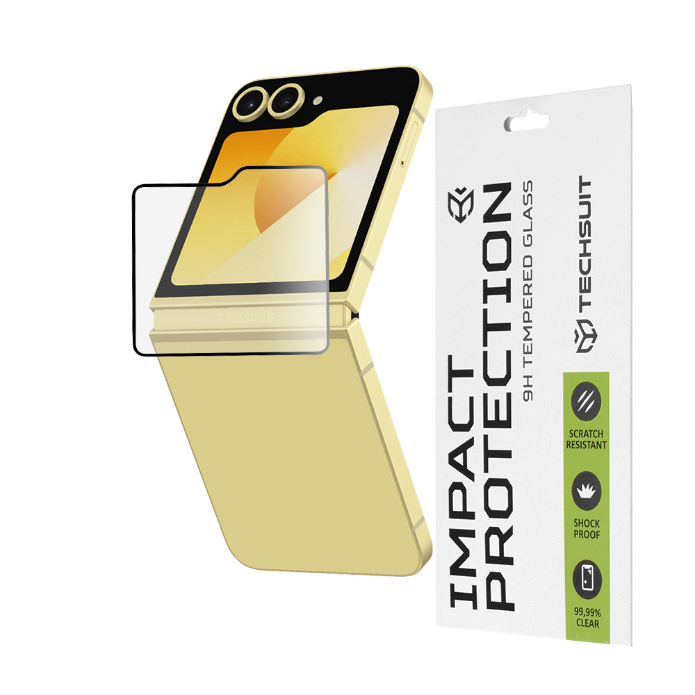 Techsuit Exterior Screen Protector for Samsung Galaxy Z Flip6 F741, Tempered Glass, Full Glue, 111D, Black