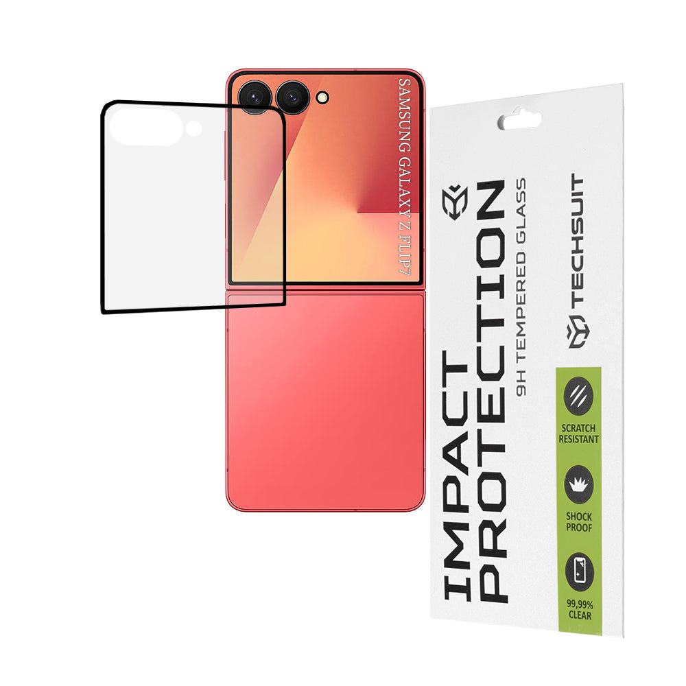 Techsuit Exterior Screen Protector for Samsung Galaxy Z Flip7 F766, Tempered Glass, Full Glue, 111D, Black