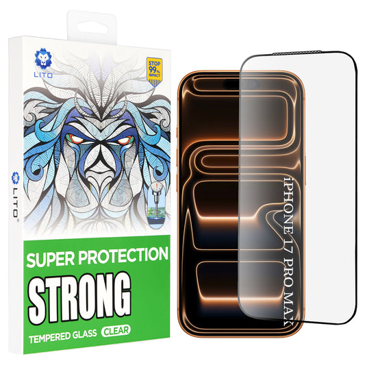 Προστατευτική μεμβράνη οθόνης Lito D+ Max Strong για Apple iPhone 18 Pro Max / 17 Pro Max, Ενισχυμένο γυαλί, Πλήρης κόλλα, Μαύρο