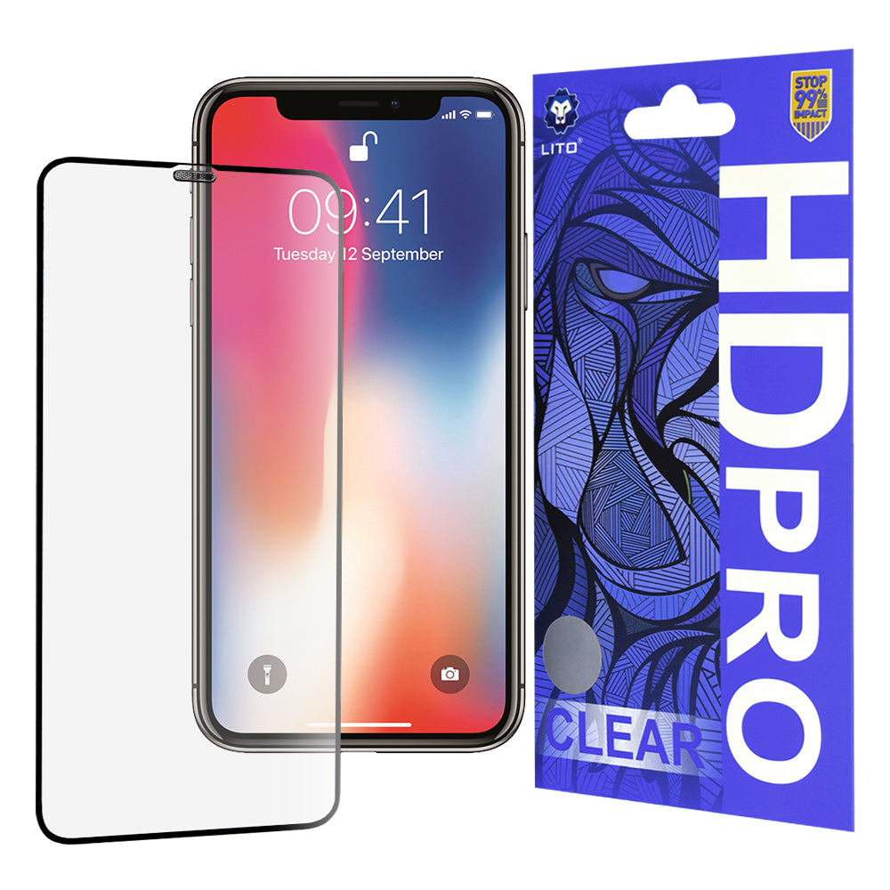 Lito HD Pro Clear Screen Protector for Apple iPhone 11 Pro / XS / X, Tempered Glass, Full Glue, Black