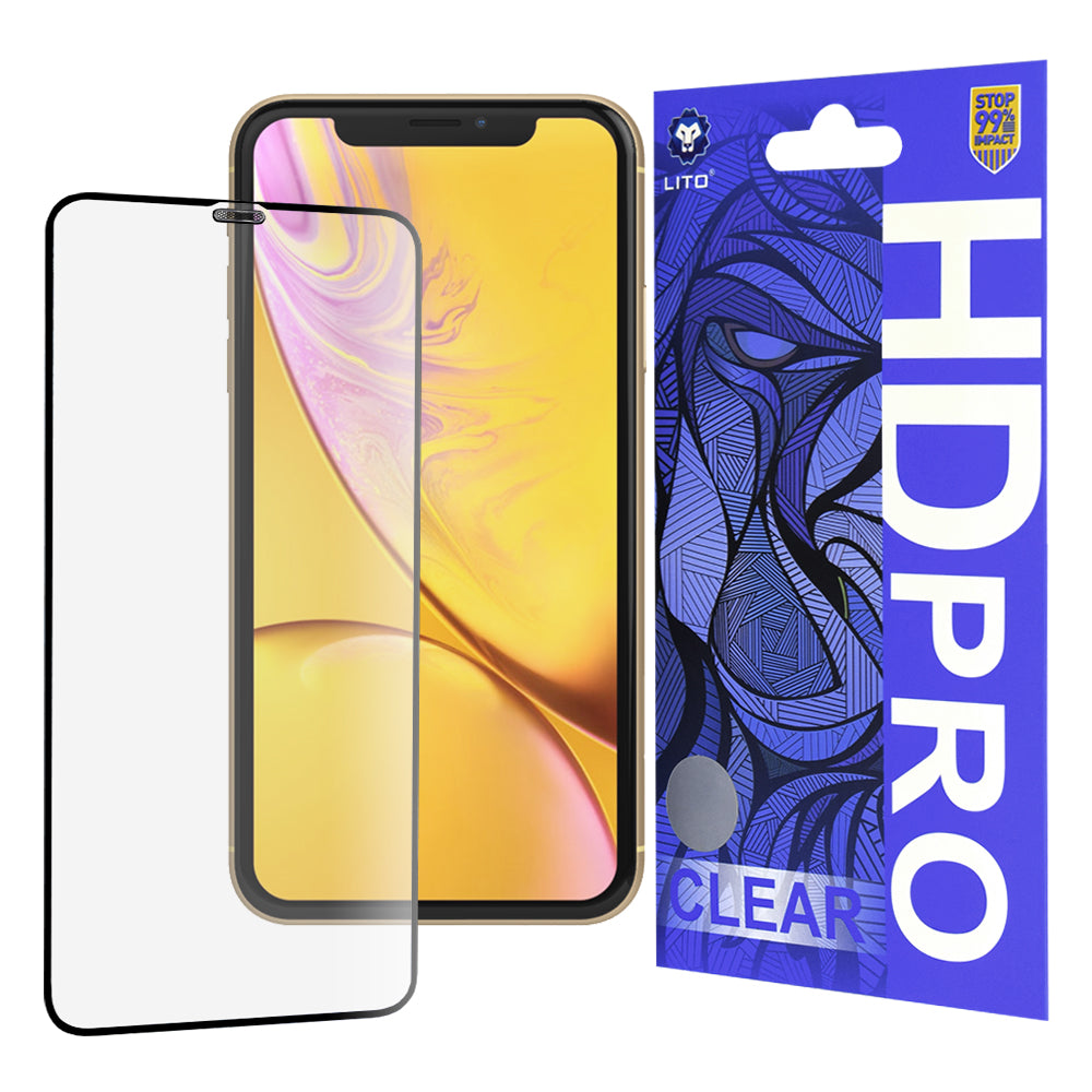 Lito HD Pro Clear Screen Protector for Apple iPhone 11 / XR, Tempered Glass, Full Glue, Black