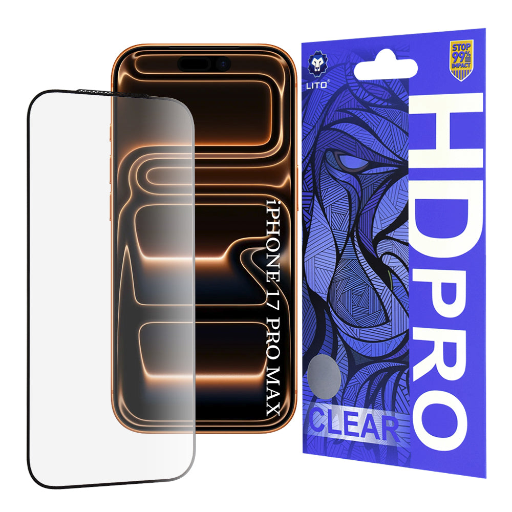Lito HD Pro Clear Screen Protector for Apple iPhone 18 Pro Max / 17 Pro Max, Tempered Glass, Full Glue, Black