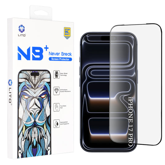 Προστατευτική μεμβράνη οθόνης Lito NB για Apple iPhone 18 Pro / 17 Pro, Ασφαλισμένο γυαλί, Πλήρης κόλλα, Μαύρο