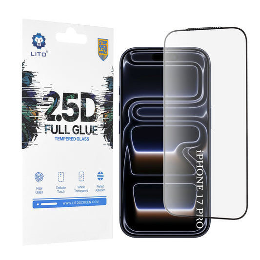 Lito Screen Protector Film for Apple iPhone 18 Pro / 17 Pro, Tempered Glass, Full Glue, 2.5D, Black