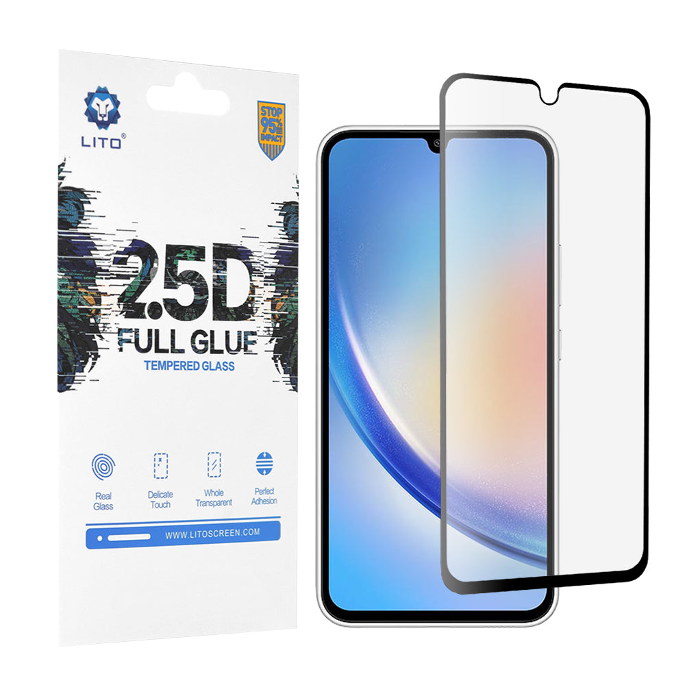 Lito Screen Protector Film for Samsung Galaxy A34 A346, Tempered Glass, Full Glue, 2.5D, Black