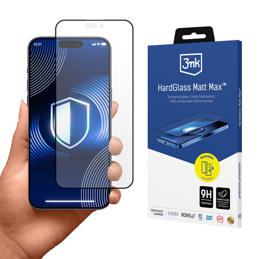 Ματ Προστατευτική Μεμβράνη Οθόνης 3MK HardGlass Max για Apple 17 Pro Max, Ασφαλισμένο Γυαλί, Πλήρης Κόλλα, Μαύρο