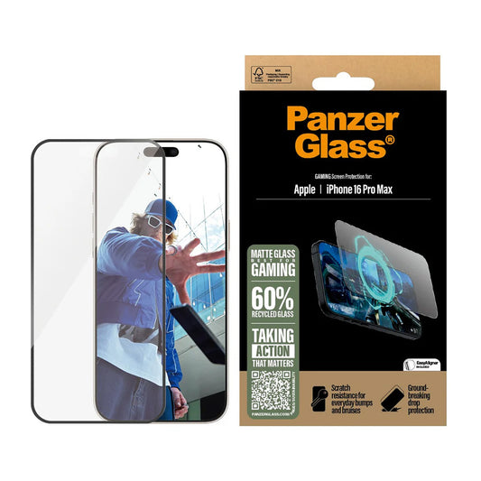 Προστατευτική Μεμβράνη Οθόνης Matte PanzerGlass Ultra-Wide Fit Gaming για Apple iPhone 16 Pro Max, Ενισχυμένο Γυαλί, Full Glue, Μαύρη