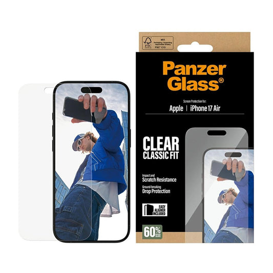 Προστατευτική Μεμβράνη Οθόνης PanzerGlass Classic Fit EasyAligner για Apple iPhone 17 Air, Ενισχυμένο Γυαλί, Full Glue