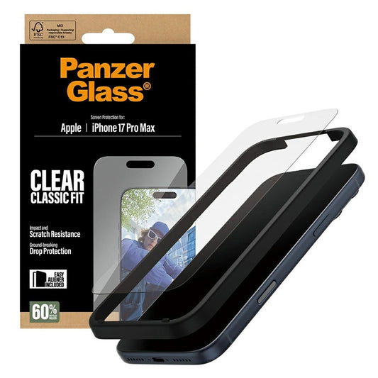 Προστατευτική μεμβράνη οθόνης PanzerGlass Classic Fit EasyAligner για Apple 17 Pro Max, Ασφαλισμένο γυαλί, Πλήρης κόλλα