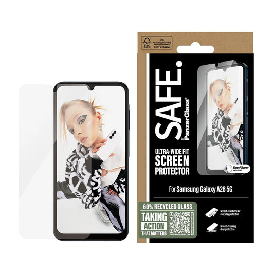 Προστατευτική Μεμβράνη Οθόνης PanzerGlass Safe. Ultra-Wide Fit EasyAligner για Samsung Galaxy A26 A266, Ενισχυμένο Γυαλί, Full Glue