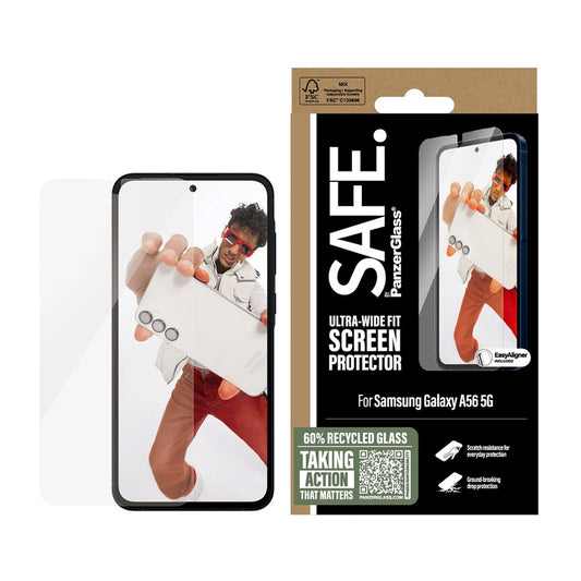 Προστατευτική Μεμβράνη Οθόνης PanzerGlass Safe. Ultra-Wide Fit EasyAligner για Samsung Galaxy A56 A566, Ενισχυμένο Γυαλί, Full Glue