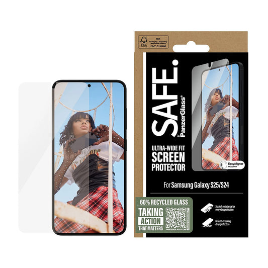 Προστατευτική Μεμβράνη Οθόνης PanzerGlass Safe. Ultra-Wide Fit EasyAligner για Samsung Galaxy S25 S931 / S24 S921, Ενισχυμένο Γυαλί, Full Glue