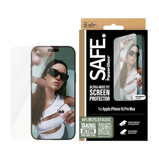 Προστατευτική Μεμβράνη Οθόνης PanzerGlass Safe. Ultra-Wide Fit για Apple iPhone 16 Pro Max, Ενισχυμένο Γυαλί, Full Glue