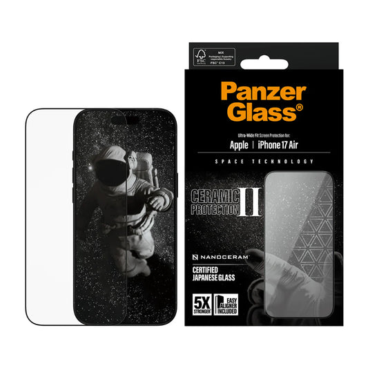 Προστατευτική Μεμβράνη Οθόνης PanzerGlass Ultra-Wide Ceramic II EasyAligner για Apple iPhone 17 Air, Ενισχυμένο Γυαλί, Πλήρης Κόλληση, Μαύρη