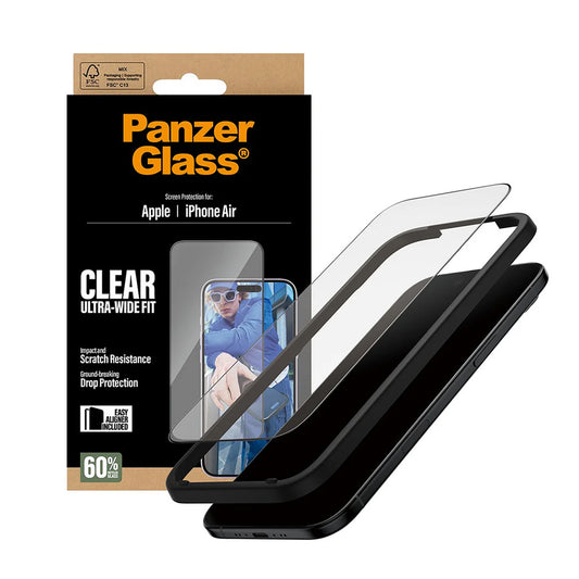 Προστατευτική Μεμβράνη Οθόνης PanzerGlass Ultra-Wide Fit EasyAligner για Apple iPhone 17 Air, Ενισχυμένο Γυαλί, Full Glue, Μαύρη