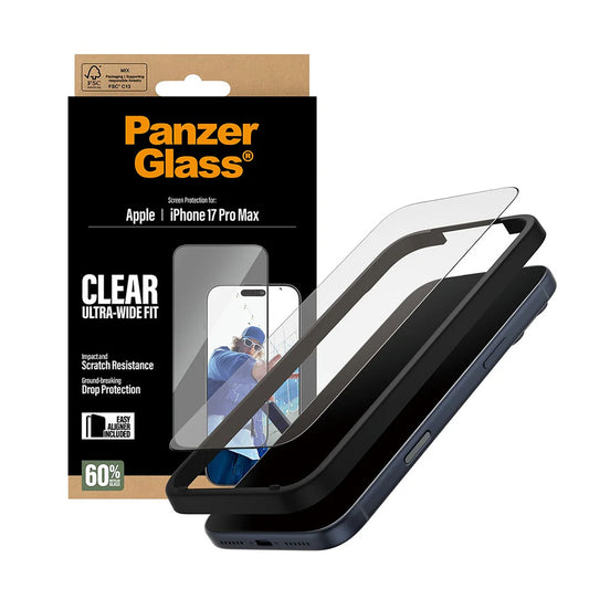 Προστατευτική μεμβράνη οθόνης PanzerGlass Ultra-Wide Fit EasyAligner για Apple 17 Pro Max, Ασφαλισμένο γυαλί, Πλήρης κόλλα, Μαύρο