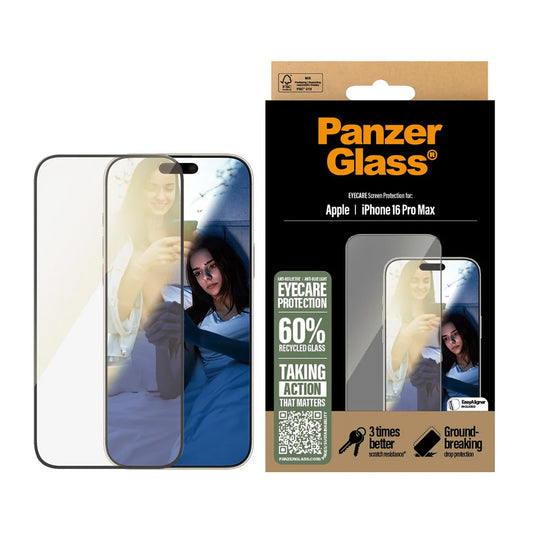 Προστατευτική Μεμβράνη Οθόνης PanzerGlass Ultra-Wide Fit EyeCare για Apple iPhone 16 Pro Max, Ενισχυμένο Γυαλί, Full Glue, Μαύρη