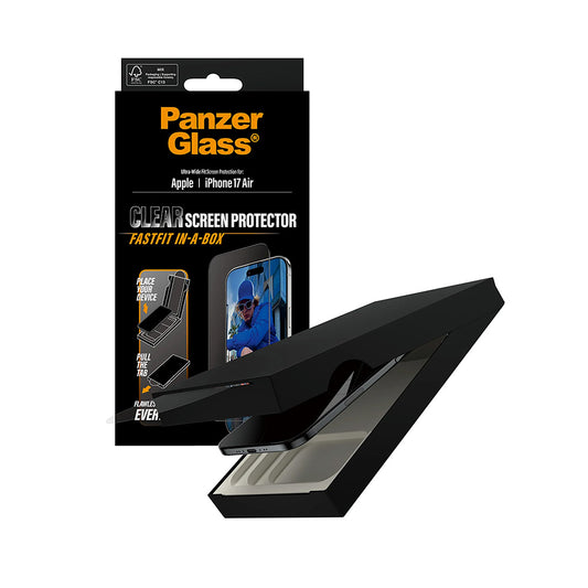 Προστατευτική Μεμβράνη Οθόνης PanzerGlass Ultra-Wide Fit Fastfit για Apple iPhone 17 Air, Ενισχυμένο Γυαλί, Full Glue, Μαύρη