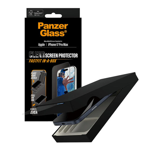 Προστατευτική μεμβράνη οθόνης PanzerGlass Ultra-Wide Fit Fastfit για Apple 17 Pro Max, Ασφαλισμένο γυαλί, Πλήρης κόλλα, Μαύρο
