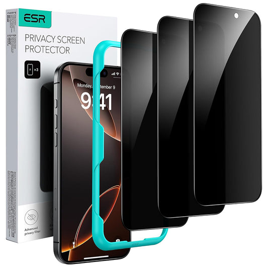 Privacy Screen Protector ESR for Apple iPhone 17 Pro, Tempered Glass, Full Glue, Set of 3 Pieces