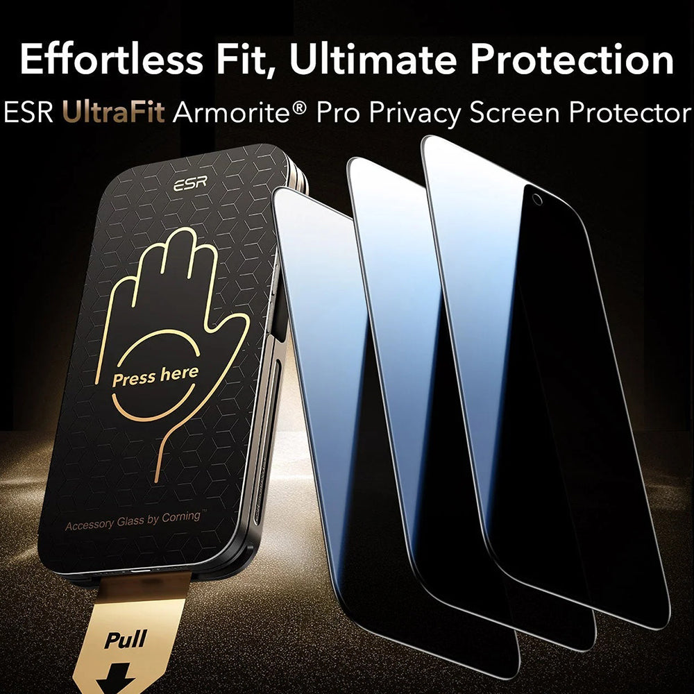 ESR UltraFit Armorite Pro Privacy Screen Protector for Apple 17 Pro Max, Tempered Glass, Full Glue, Set of 3 pieces