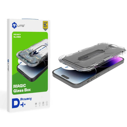 Privacy Screen Protector Film Lito Magic Glass Box D+ Tools for Apple iPhone 14 Plus / 13 Pro Max, Tempered Glass, Full Glue