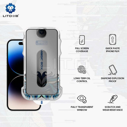 Privacy Screen Protector Film Lito Magic Glass Box D+ Tools for Apple iPhone 14 Plus / 13 Pro Max, Tempered Glass, Full Glue