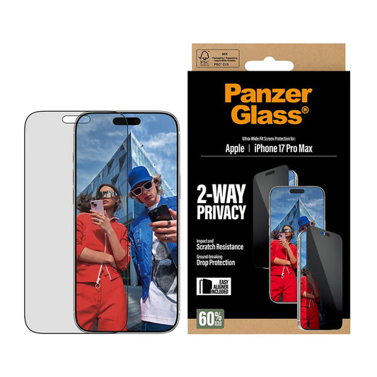 Προστατευτική μεμβράνη οθόνης Privacy PanzerGlass Ultra-Wide Fit 2-Way EasyAligner για Apple 17 Pro Max, Ασφαλισμένο Γυαλί, Πλήρης Κόλλα