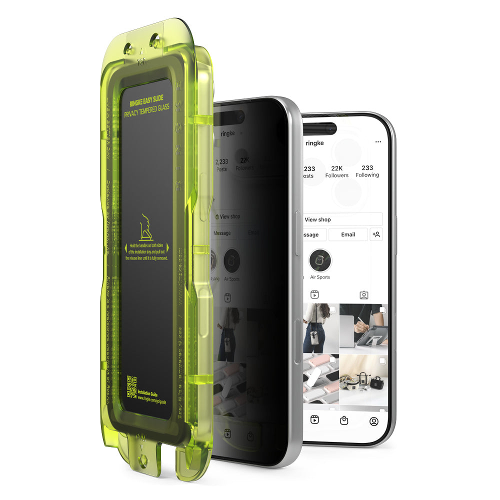 Προστατευτική μεμβράνη οθόνης Privacy Ringke Easy Slide για Apple iPhone 18 Pro Max, Ασφαλισμένο γυαλί, Πλήρης κόλλα, Σετ 2 τεμαχίων