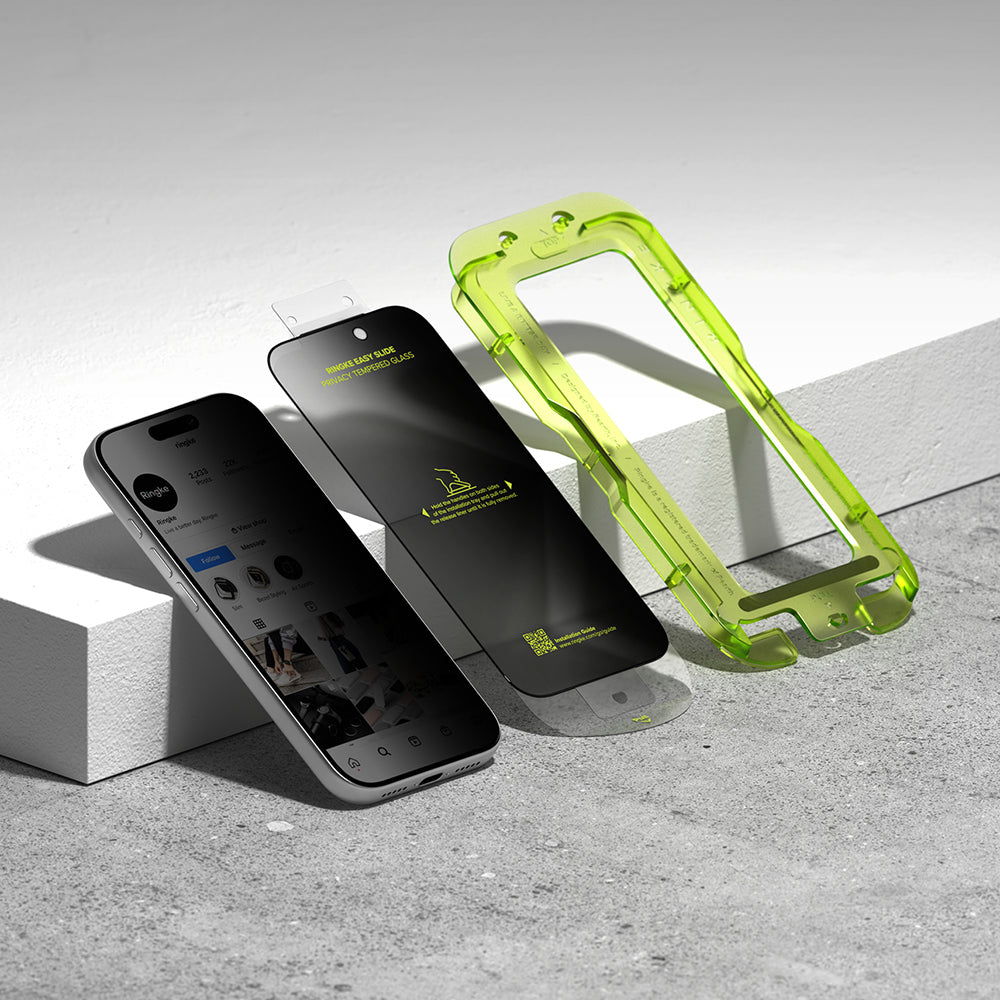 Προστατευτική μεμβράνη οθόνης Privacy Ringke Easy Slide για Apple iPhone 18 Pro Max, Ασφαλισμένο γυαλί, Πλήρης κόλλα, Σετ 2 τεμαχίων
