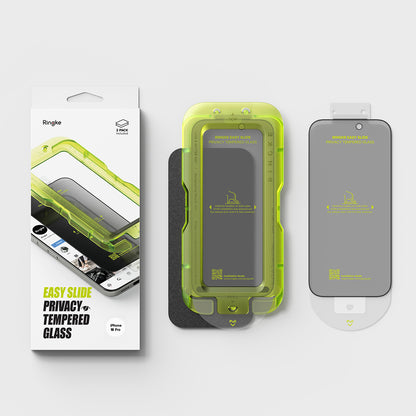 Προστατευτική μεμβράνη οθόνης Privacy Ringke Easy Slide για Apple iPhone 18 Pro Max, Ασφαλισμένο γυαλί, Πλήρης κόλλα, Σετ 2 τεμαχίων