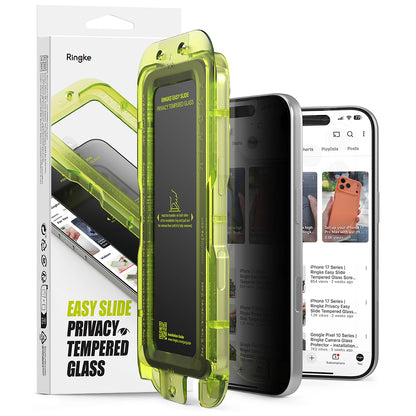 Προστατευτική μεμβράνη οθόνης Privacy Ringke Easy Slide για Apple iPhone 18 Pro, Ασφαλισμένο γυαλί, Πλήρης κόλλα, Σετ 2 τεμαχίων