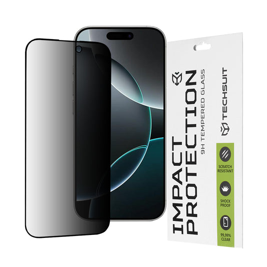 Privacy Techsuit Screen Protector for Apple iPhone 16 Pro, Tempered Glass, Full Glue, 111D