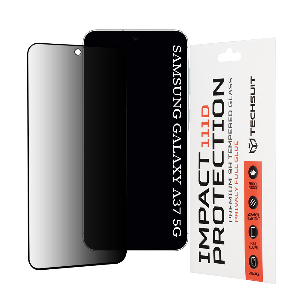 Privacy Techsuit Screen Protector for Samsung Galaxy A37 5G, Tempered Glass, Full Glue, 111D