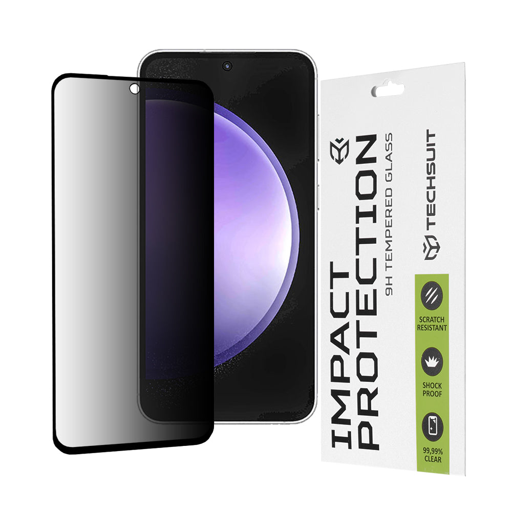 Privacy Techsuit Screen Protector for Samsung Galaxy S23 FE S711, Tempered Glass, Full Glue, 111D