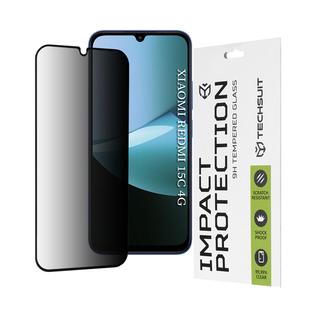 Privacy Techsuit Screen Protector for Xiaomi Redmi 15C 5G / 15C 4G, Tempered Glass, Full Glue, 111D