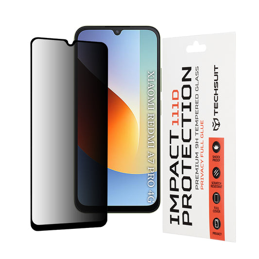 Προστατευτική μεμβράνη οθόνης Privacy Techsuit για Xiaomi Redmi A7 Pro 4G, Ασφαλισμένο γυαλί, Full Glue, 111D